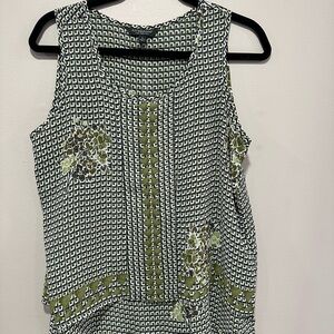 Liverpool Olive, Black and White Printed Sleeveless Camisole EUC